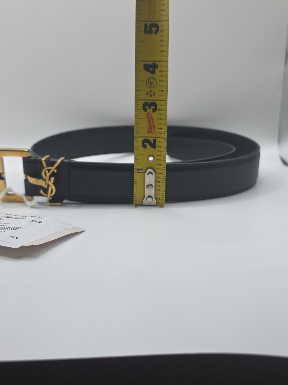 Yves Saint Laurent Black Leather Belt with Gold YSL Accent - Picture 9 of 9